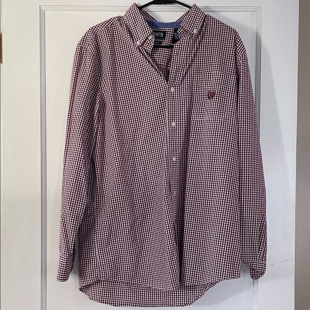 Chaps Men's Red and White Checkered Shirt